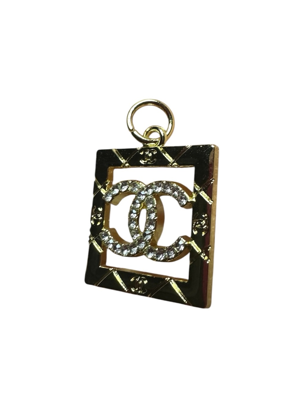 Chanel Square Gold Etched Zipper Pull Charm with Clear Stone Logo - Picture 3 of 9